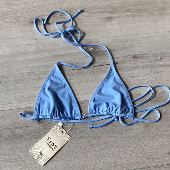 Carvico Classic Triangle‎ Bikini Top Light Blue S Nwt - Picture 3 of 4